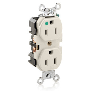 Leviton Duplex Receptacle Outlet Extra Heavy-Duty Hospital Grade Smooth Face 15 Amp 125V Back Or Side Wire NEMA 5-15R 2-Pole 3-Wire Light Almond (8200-T)