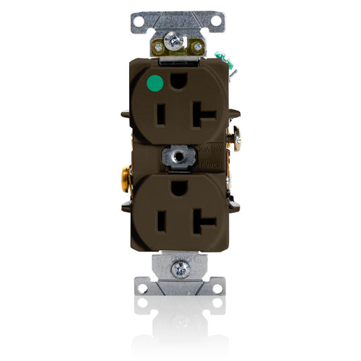 Leviton Duplex Receptacle Outlet Heavy-Duty Hospital Grade Smooth Face 20 Amp 125V Back Or Side Wire NEMA 5-20R 2-Pole 3-Wire Brown (8300-H)