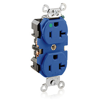 Leviton Duplex Receptacle Outlet Heavy-Duty Hospital Grade Smooth Face 20 Amp 125V Back Or Side Wire NEMA 5-20R 2-Pole 3-Wire Blue (8300-HBU)