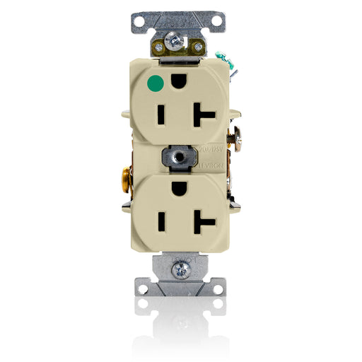 Leviton Duplex Receptacle Outlet Heavy-Duty Hospital Grade Smooth Face 20 Amp 125V Back And Side Wire NEMA 5-20R 2-Pole 3-Wire Ivory (8300-HI)