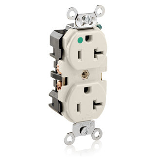 Leviton Duplex Receptacle Outlet Extra Heavy-Duty Hospital Grade Smooth Face 20 Amp 125V Back Or Side Wire NEMA 5-20R 2-Pole 3-Wire Light Almond (8300-T)