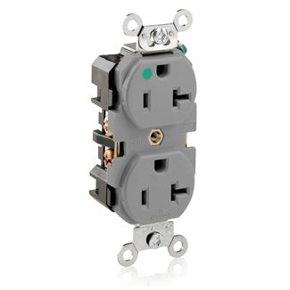 Leviton Duplex Receptacle Outlet Extra Heavy-Duty Hospital Grade Smooth Face 20 Amp 125V Back Or Side Wire NEMA 5-20R 2-Pole 3-Wire Gray (8300-GY)