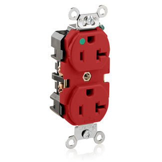 Leviton Duplex Receptacle Outlet Extra Heavy-Duty Hospital Grade Smooth Face 20 Amp 125V Back Or Side Wire NEMA 5-20R 2-Pole 3-Wire Red (8300-R)