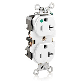 Leviton Duplex Receptacle Outlet Extra Heavy-Duty Hospital Grade Smooth Face 20 Amp 125V Back Or Side Wire NEMA 5-20R 2-Pole 3-Wire White (8300-W)