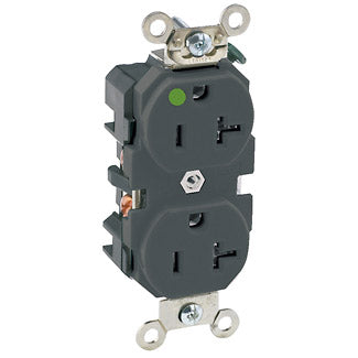 Leviton Duplex Receptacle Outlet Extra Heavy-Duty Hospital Grade Smooth Face 20 Amp 125V Back Or Side Wire NEMA 5-20R 2-Pole 3-Wire Black (8300-E)
