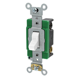 Leviton 30 Amp 120/277V Toggle Double-Pole AC Quiet Switch Extra Heavy-Duty Spec Grade Self Grounding Back And Side Wired White (3032-2W)