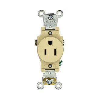 Leviton Single Receptacle Outlet Heavy-Duty Industrial Spec Grade Smooth Face 15 Amp 125V Side Wire NEMA 5-15R 2-P Ivory (5251-I)