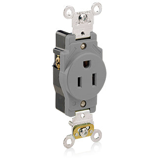 Leviton Single Receptacle Outlet Heavy-Duty Industrial Spec Grade Smooth Face 15 Amp 125V Back Or Side Wire NEMA 5-15R Gray (5261-GY)