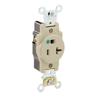 Leviton Single Receptacle Outlet Heavy-Duty Hospital Grade Smooth Face 20 Amp 125V Back Or Side Wire NEMA 5-20R 2-Pole 3-Wire Ivory (8310-I)