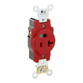 Leviton Single Receptacle Outlet Heavy-Duty Hospital Grade Smooth Face 20 Amp 125V Back Or Side Wire NEMA 5-20R 2-Pole 3-Wire Red (8310-R)