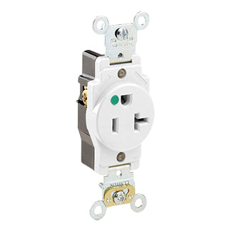 Leviton Single Receptacle Outlet Heavy-Duty Hospital Grade Smooth Face 20 Amp 125V Back Or Side Wire NEMA 5-20R 2-Pole 3-Wire White (8310-W)
