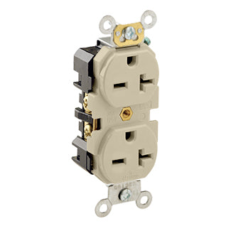 Leviton Duplex Receptacle Outlet Heavy-Duty Industrial Spec Grade Smooth Face 20 Amp 250V Back Or Side Wire NEMA 6-20R Ivory (5462-I)