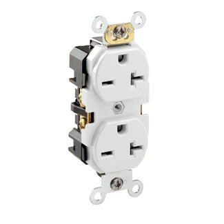 Leviton Duplex Receptacle Outlet Heavy-Duty Industrial Spec Grade Smooth Face 20 Amp 250V Back Or Side Wire NEMA 6-20R White (5462-W)