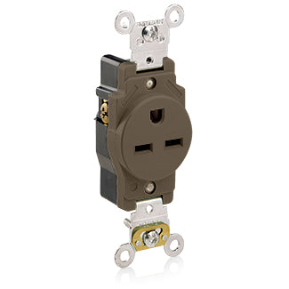 Leviton Single Receptacle Outlet Heavy-Duty Industrial Spec Grade Smooth Face 15 Amp 250V Back Or Side Wire NEMA 6-15R Brown (5661)