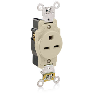 Leviton Single Receptacle Outlet Heavy-Duty Industrial Spec Grade Smooth Face 15 Amp 250V Back Or Side Wire NEMA 6-15R Ivory (5661-I)