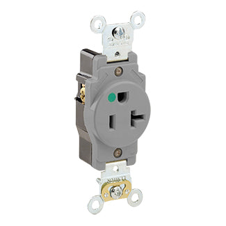Leviton Single Receptacle Outlet Heavy-Duty Hospital Grade Smooth Face 20 Amp 125V Back Or Side Wire NEMA 5-20R 2-Pole 3-Wire Gray (8310-GY)