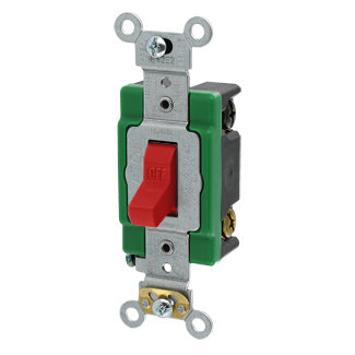 Leviton 30 Amp 120/277V Toggle Double-Pole AC Quiet Switch Industrial Grade Self Grounding Back And Side Wired Red (3032-2R)