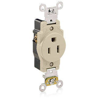 Leviton Single Receptacle Outlet Heavy-Duty Industrial Spec Grade Smooth Face 15 Amp 125V Back Or Side Wire NEMA 5-15R Ivory (5261-I)