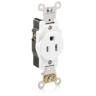 Leviton Single Receptacle Outlet Heavy-Duty Industrial Spec Grade Smooth Face 15 Amp 125V Back Or Side Wire NEMA 5-15R White (5261-W)