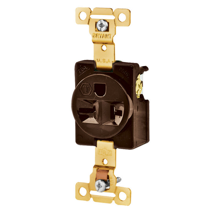 Leviton Single Receptacle Outlet Heavy-Duty Industrial Spec Grade Smooth Face 20 Amp 250V Back Or Side Wire NEMA 6-20R Brown (5461)