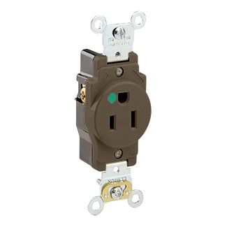 Leviton Single Receptacle Outlet Heavy-Duty Hospital Grade Smooth Face 15 Amp 125V Back Or Side Wire NEMA 5-15R 2-Pole 3-Wire Self-Grounding Brown (8210)