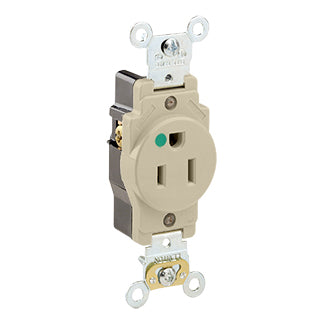 Leviton Single Receptacle Outlet Heavy-Duty Hospital Grade Smooth Face 15 Amp 125V Back Or Side Wire NEMA 5-15R 2-Pole 3-Wire Ivory (8210-I)