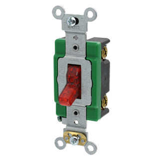 Leviton 30 Amp 120V Toggle Pilot Light Illuminated On Requires Neutral Single-Pole AC Quiet Switch Extra Heavy-Duty Spec Grade Red (3031-PLR)