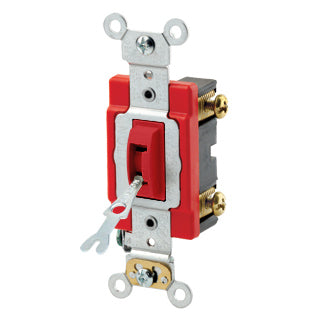 Leviton 20 Amp 120/277V Toggle Locking Single-Pole AC Quiet Switch Industrial Grade Self Grounding Back And Side Wired Red (1221-2RL)