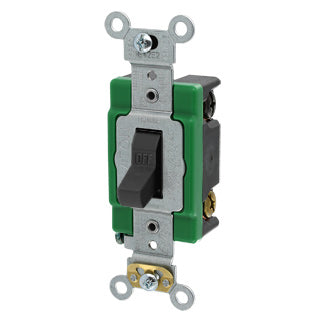 Leviton 30 Amp 120/277V Toggle Double-Pole AC Quiet Switch Industrial Grade Self Grounding Back And Side Wired Black (3032-2E)