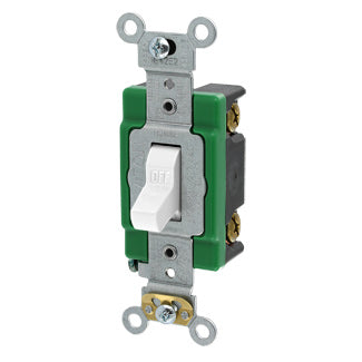 Leviton 30 Amp 120/277V Toggle Single-Pole AC Quiet Switch Extra Heavy-Duty Spec Grade Self Grounding Back And Side Wired White (3031-2W)