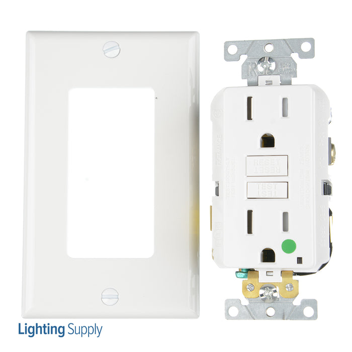 Leviton SmartlockPro GFCI Duplex Receptacle Outlet Extra Heavy-Duty Hospital Grade With Wall Plate Tamper-Resistant Power Indication White (GFTR1-HGW)
