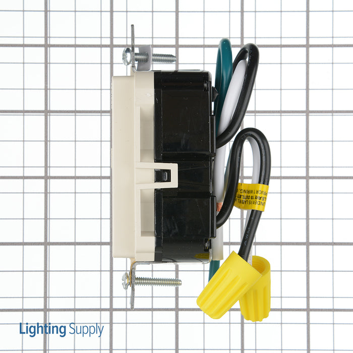 Leviton SmartlockPro GFCI Duplex Receptacle Outlet Extra Heavy-Duty Industrial Spec Grade Tamper-Resistant 20A 125V Pre-Wired Leads Light Almond (GFTR2-5LT)