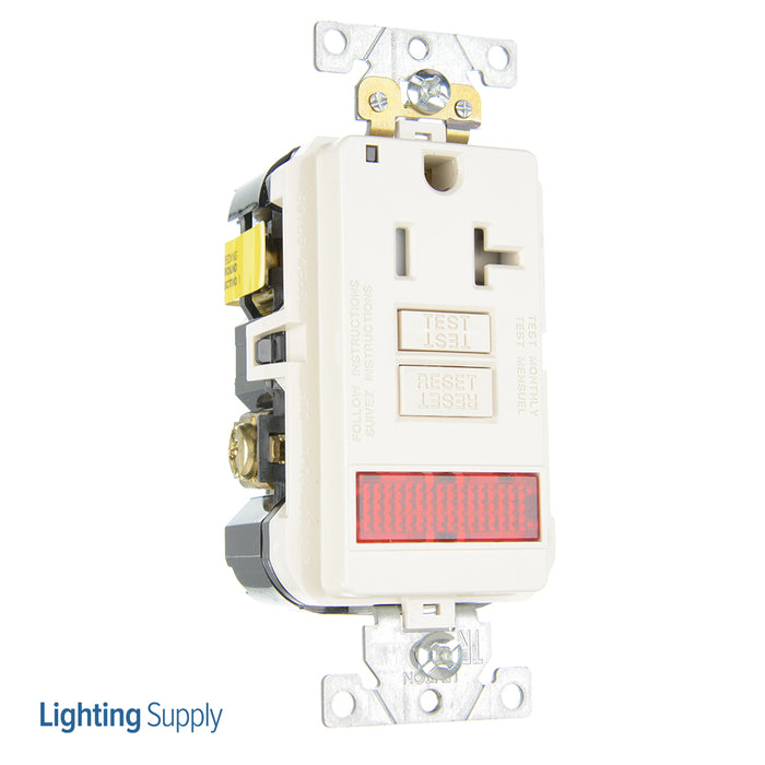 Leviton SmartlockPro GFCI Single Receptacle Outlet Extra Heavy-Duty Industrial Spec Grade Tamper-Resistant Pilot Light 20A/125V Light Almond (GFPL2-PLT)