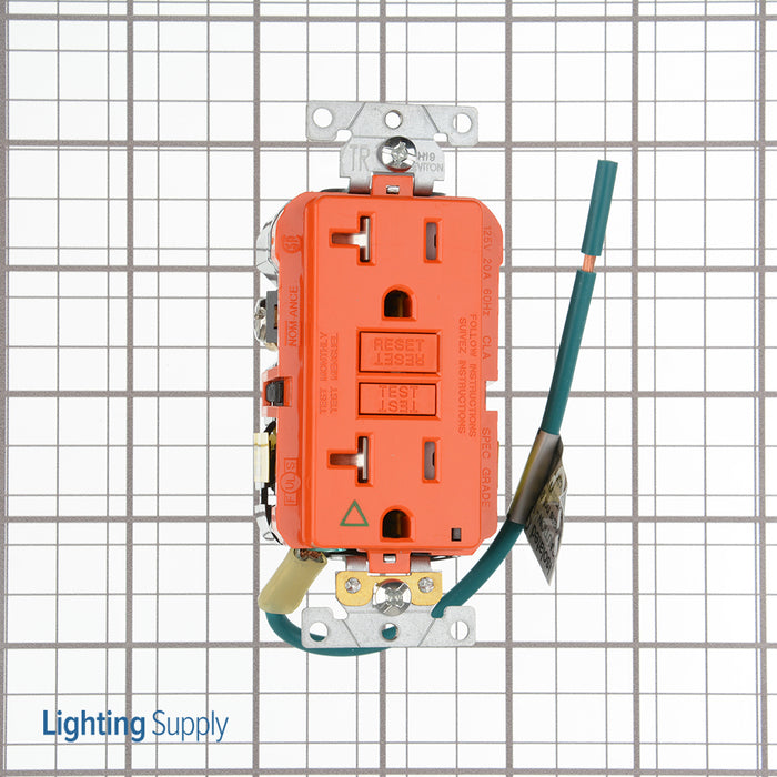 Leviton SmartlockPro Isolated Ground GFCI Duplex Receptacle Outlet Extra Heavy-Duty Industrial Spec Grade Tamper-Resistant 20A 125V Orange (GFTR2-IGO)