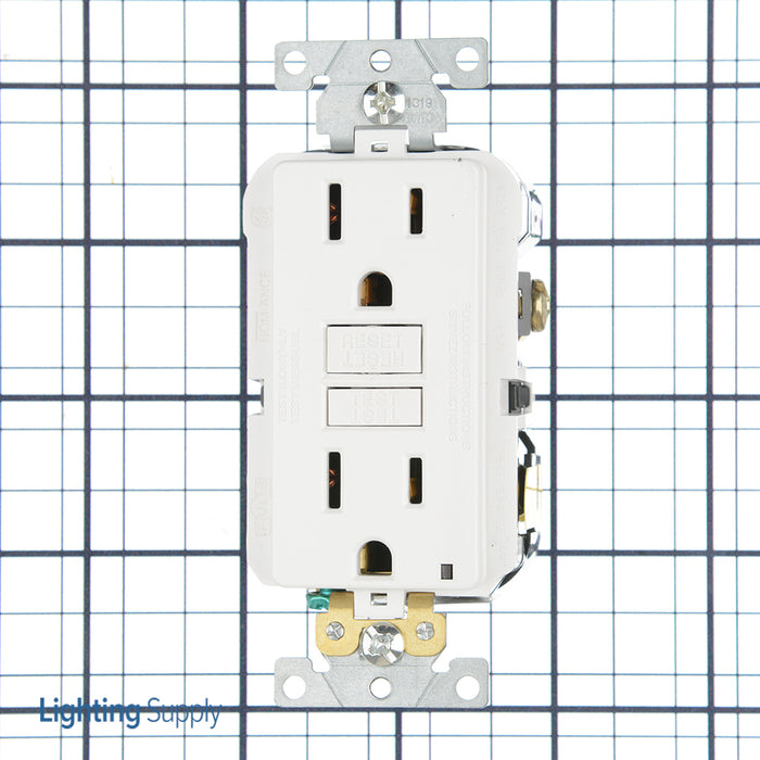 Leviton SmartlockPro Self-Test GFCI Duplex Receptacle Outlet Extra Heavy-Duty Industrial 15A 125V Back Or Side Wire White (G5262-W)