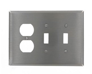 Leviton 3-Gang 2-Toggle 1-Duplex Device Combination Wall Plate Oversized 302 Stainless Steel Device Mount (84121-40)