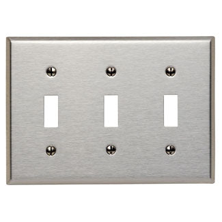 Leviton 3-Gang Toggle Device Switch Wall Plate Oversized Thermoset Device Mount Stainless Steel (84111-40)