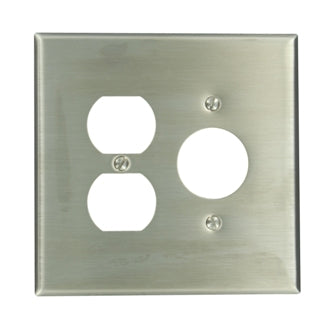 Leviton 2-Gang 1-Duplex 1-Single 1.406 Inch Diameter Device Combination Wall Plate Oversized 302 Stainless Steel Device Mount(84146-40)