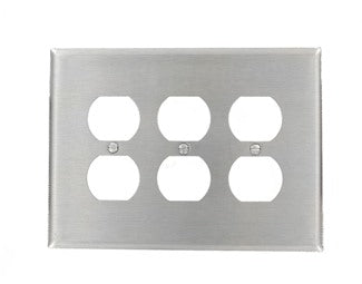Leviton 3-Gang Duplex Device Receptacle Wall Plate Oversized 302 Stainless Steel Device Mount (84130-40)
