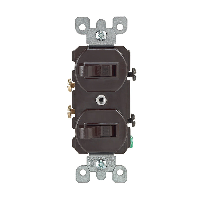 Leviton 15 Amp 120/277V Duplex Style Single-Pole/3-Way AC Combination Switch Commercial Grade Non-Grounding Side Wired Brown (5241)