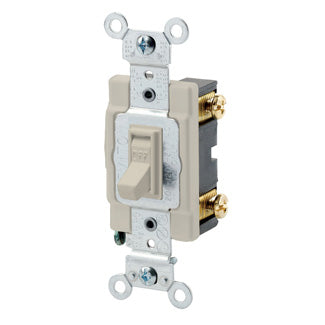 Leviton 15 Amp 120/277V Toggle Framed Single-Pole AC Quiet Switch Commercial Spec Grade Grounding Side Wired Ivory (54501-2I)