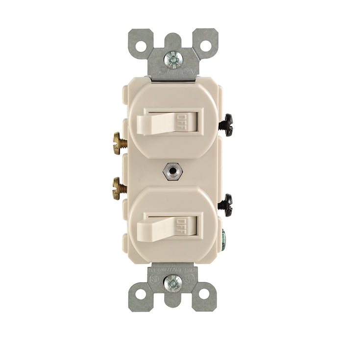 Leviton 15 Amp 120/277V Duplex Style Single-Pole/3-Way AC Combination Switch Commercial Grade Non-Grounding Side Wired Light Almond (5241-T)
