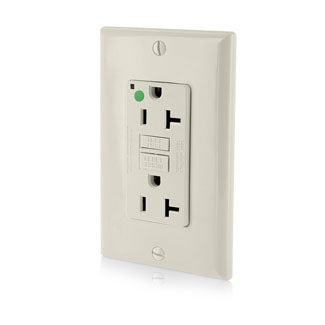 Leviton SmartlockPro GFCI Duplex Receptacle Outlet Extra Heavy-Duty Hospital Grade With Wall Plate Power Indication 20A 125V Light Almond (GFNT2-HGT)