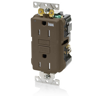 Leviton SmartlockPro GFCI Duplex Receptacle Outlet Extra Heavy-Duty Industrial Spec Grade Power Indication 15A 20A Feed-Through 125V Brown (G5262-WT)