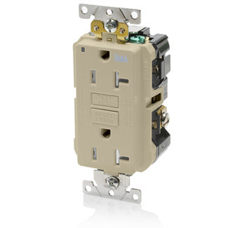 Leviton SmartlockPro GFCI Duplex Receptacle Outlet Extra Heavy-Duty Industrial Spec Grade Power Indication 20A 125V Back Or Side Wire Ivory (G5362-WTI)