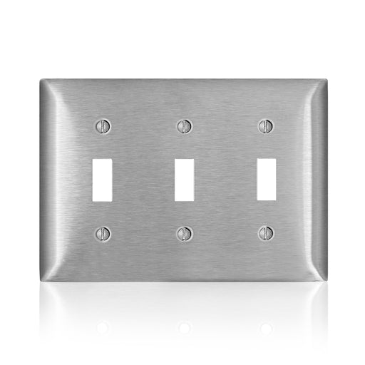 Leviton Stainless Steel C-Series 302-304 3-Gang Standard 3-Toggle Wall Plate (SS3-40)