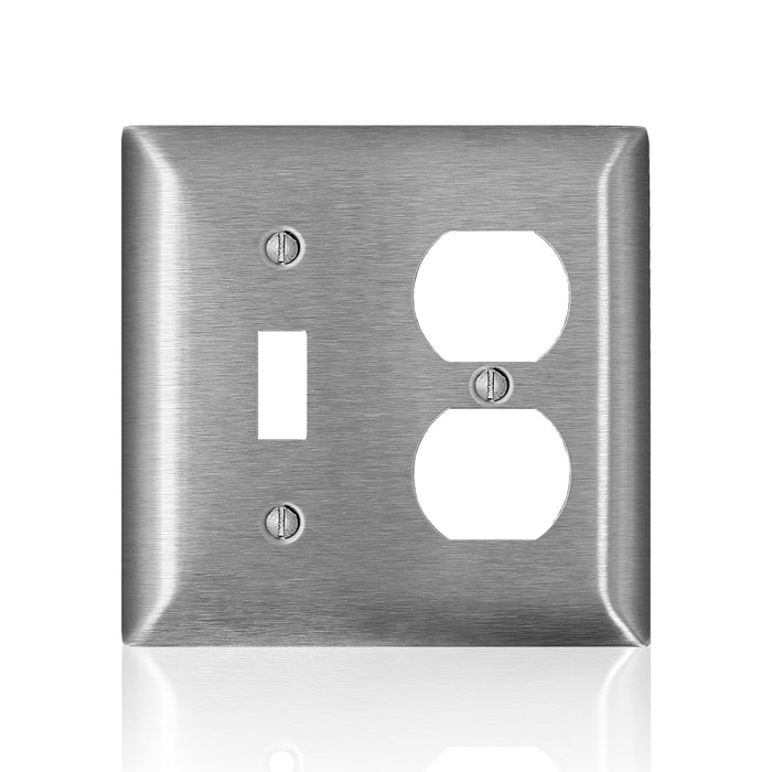 Leviton Stainless Steel C-Series 302/304 2-Gang Standard 1-Toggle 1-Duplex Wall Plate (SS18-40)