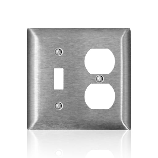 Leviton Stainless Steel C-Series 430 2-Gang Standard 1-Toggle 1-Duplex Wall Plate (SL18)