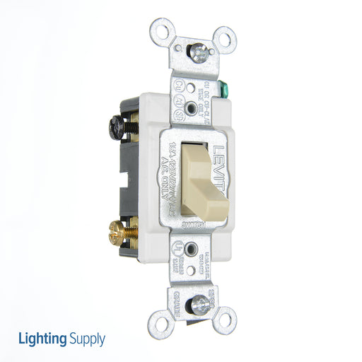 Leviton 15 Amp 120V Toggle Lighted Handle Illuminated Off 3-Way AC Quiet Switch Commercial Grade Grounding Side Wired Ivory (5503-LHI)