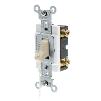 Leviton 15 Amp 120/277V Toggle Hospital Call Switch Single-Pole AC Quiet Switch Commercial Spec Grade Grounding Side Wired Ivory (5501-8I)